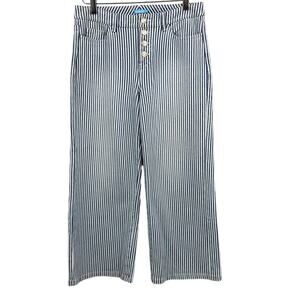 J. McLaughlin Blue Striped Capri Jeans Womens 4  Wide Leg Button Fly
